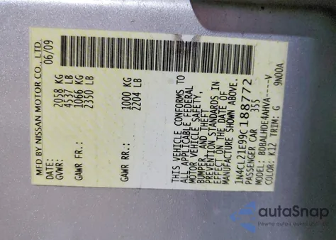 2009 Nissan Altima Hybrid from USA, damaged, VIN 1N4CL21E99C188772